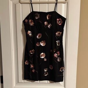 Anthropologie MAEVE Floral Sequined & Embroidered Black Dress NWT